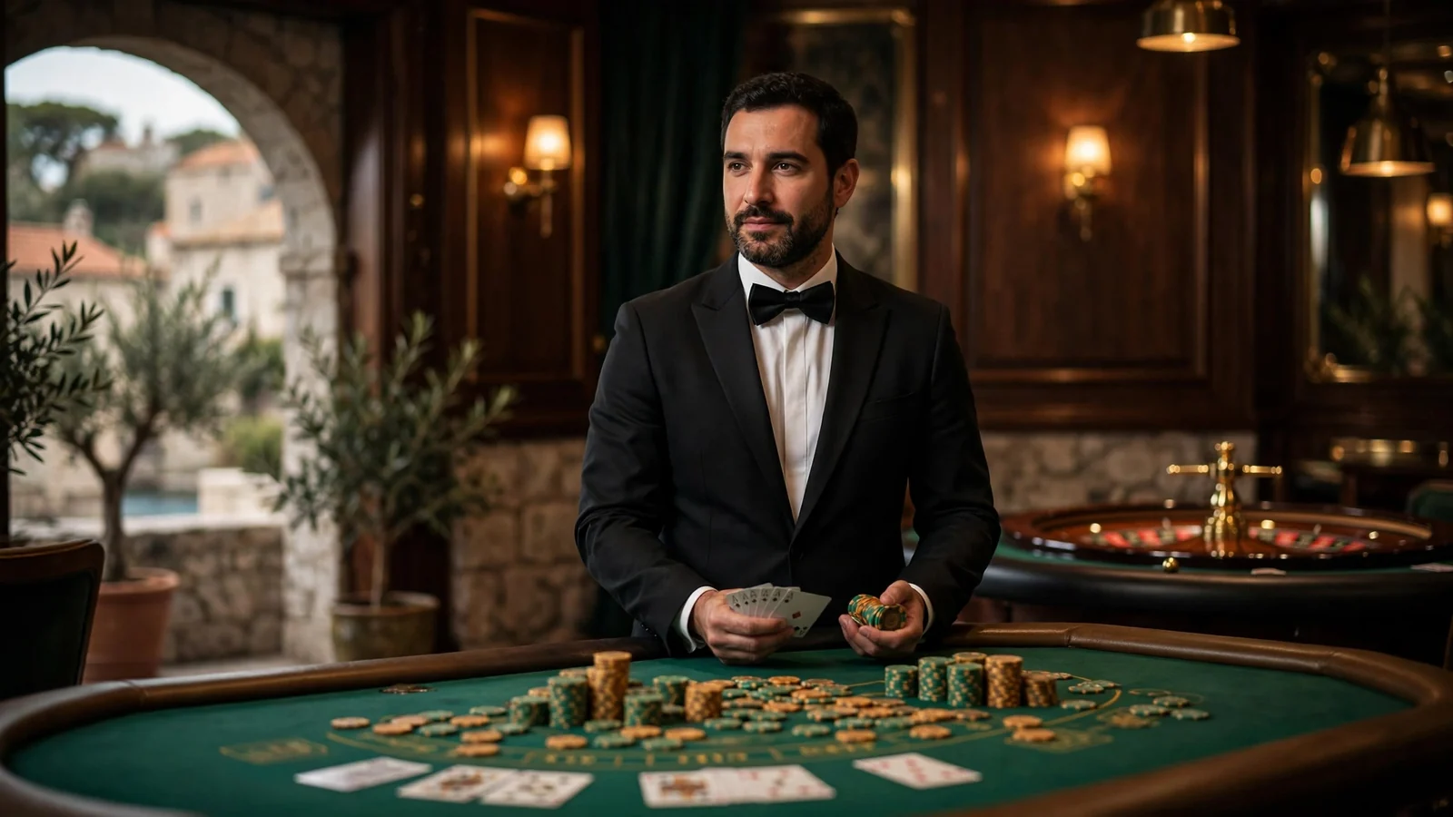 Djelitelj u studiju uživo casino za stolom s ulošcima