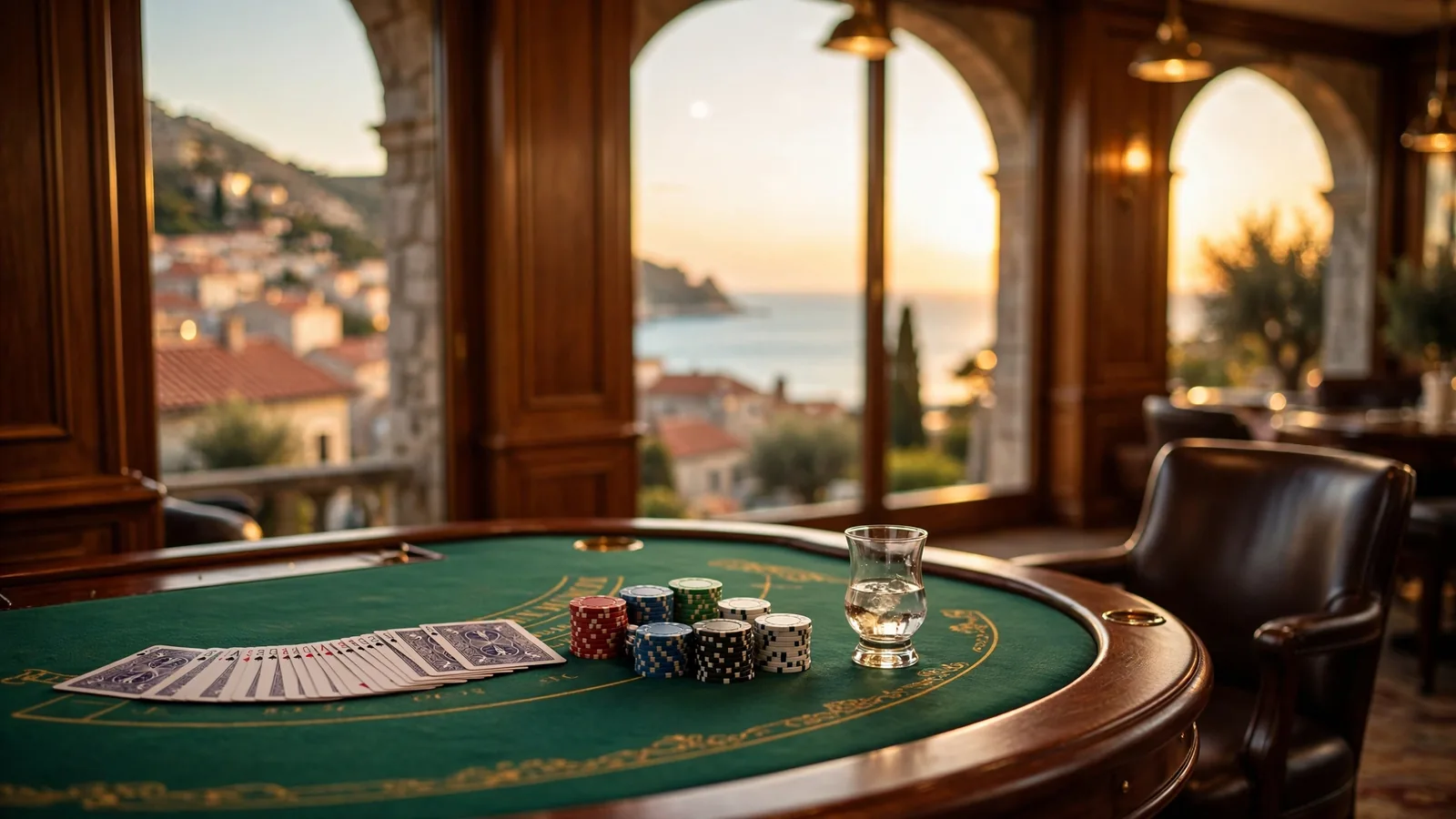Elegantni blackjack stol s pogledom na hrvatsku jadransku obalu u sumrak